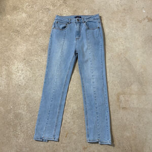 Cavalli Class Seam Split Hem Jeans Women’s Size 27 Blue Zip Fly Vertical Seams